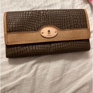 Fossil Snakeskin Wallet Dark Brown